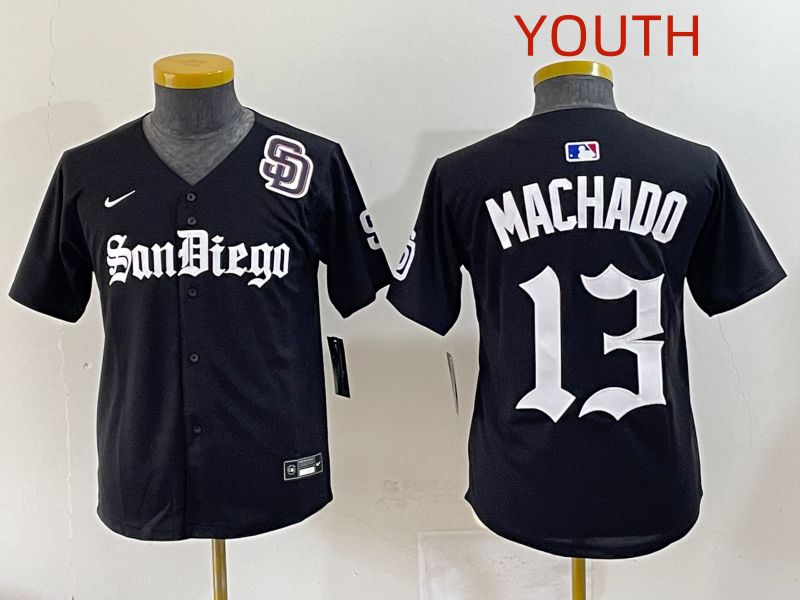 Youth 2025 San Diego Padres #13 Machado Black Five generations Joint Name Nike MLB Jersey style 16->youth mlb jersey->Youth Jersey
